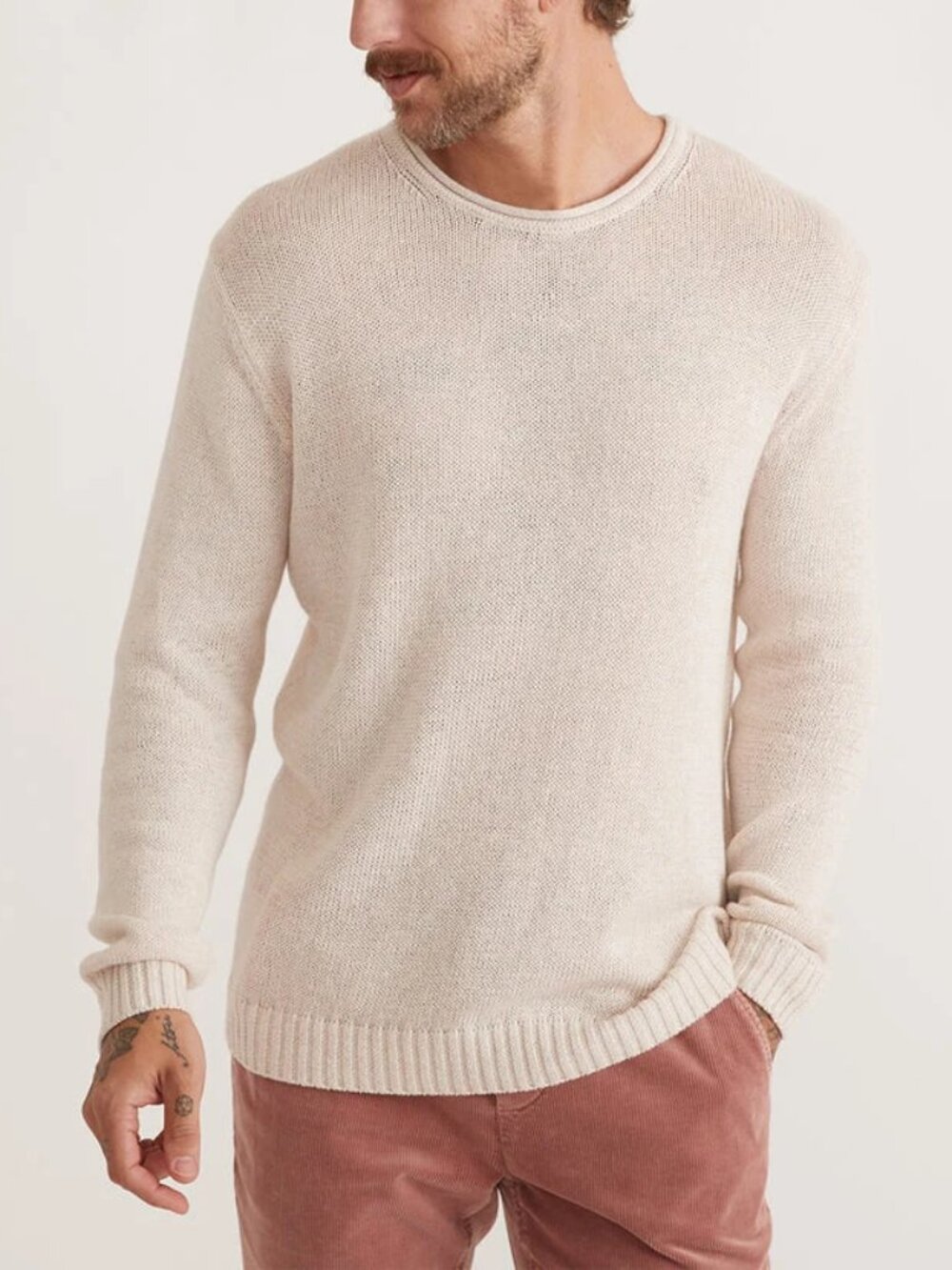 Marine Layer Oatmeal Sterling Cotton/Linen Roll Neck Sweater/16685